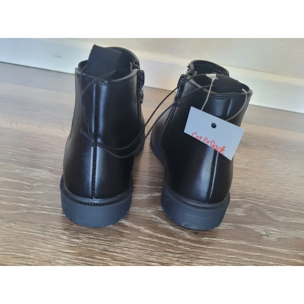 Cat & Jack Kids Black Faux Leather Chelsea Ankle Boots Side Zipper 13 NEW #5